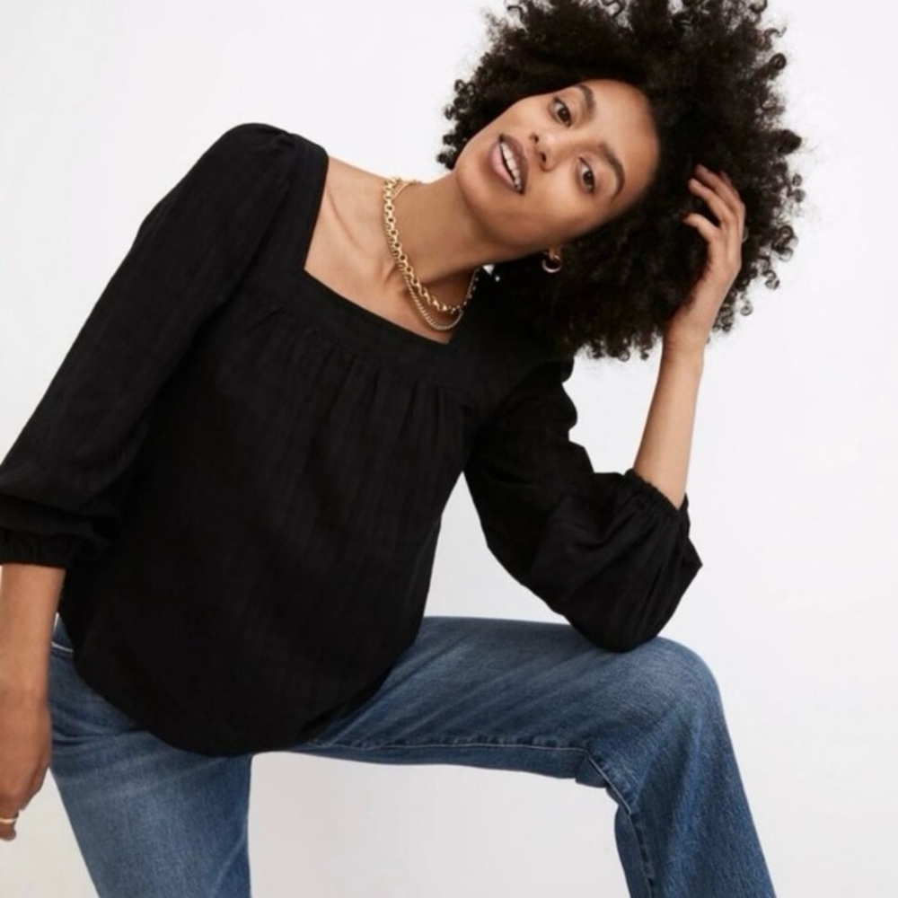 Madewell Black Smocked Relaxed Blouse